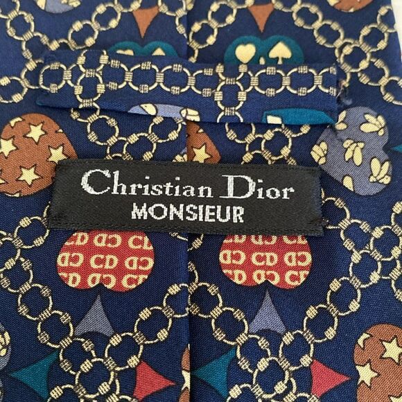 Christian Dior 100% Silk Hearts Patchwork CD Monogram Multicolour Tie - Picture 8 of 10